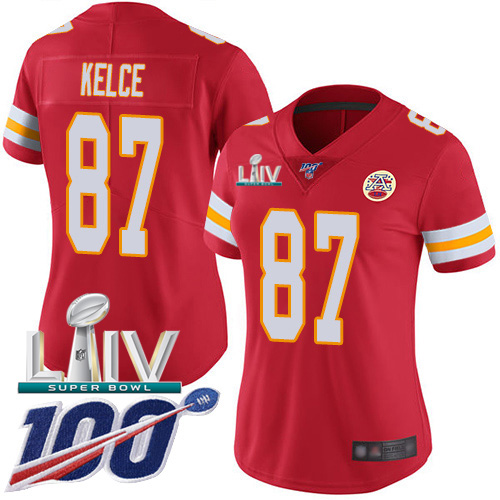 Kansas City Chiefs Nike 87 Travis Kelce Red Super Bowl LIV 2020 Team Color Women Stitched NFL 100th Season Vapor Untouchable Limited Jersey